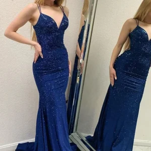 Elegant Royal Blue Spaghetti Straps Long Prom Dress