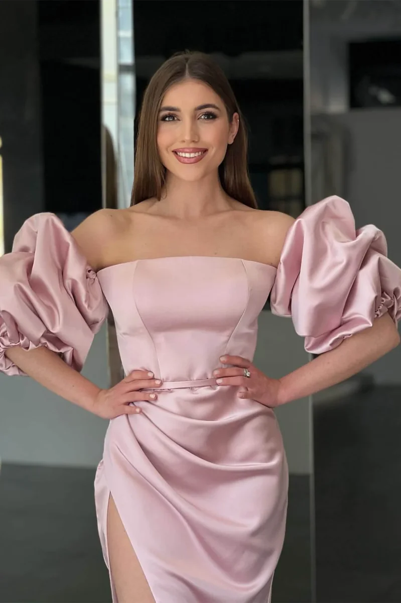 Elegant Pink Strapless Mermaid Prom Dress with Split and Sleeves - Bild 3