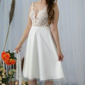 Knee Length A-Line V-Neck Lace Wedding Dress Elegant Bridal Gown