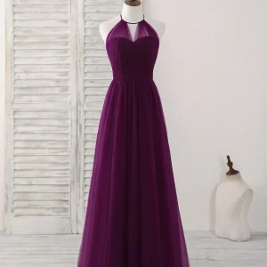 Elegant A-Line Tulle Purple Long Prom Dress for Bridesmaids and Special Occasions