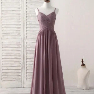 Elegant V-Neck Chiffon Bridesmaid Dress: Simple Long Prom Gown in Dark Pink