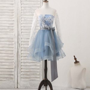 Elegant Gray Tulle Lace Short Gown for Bridesmaids and Special Occasions