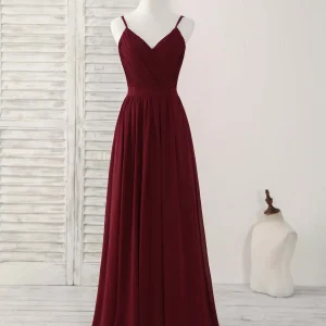 Elegant Burgundy Chiffon A-Line Long Party Dress for Bridesmaids