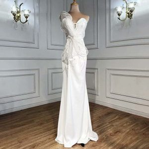 Elegant White Long Mermaid Prom Dress High Split Sequin Applique
