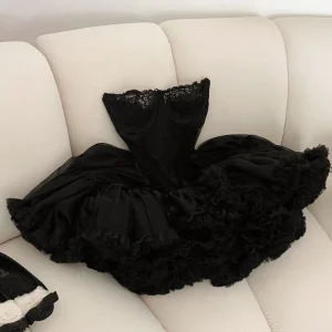 Elegant Strapless Black Lace Ball Gown Homecoming Dress Outfit