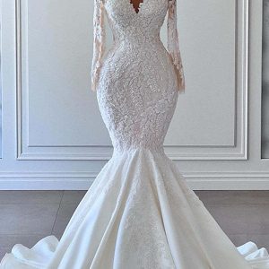 Hjärtformad Off-Shoulder Långärmad Sjöjungfru Bröllopsklänning med Applikation