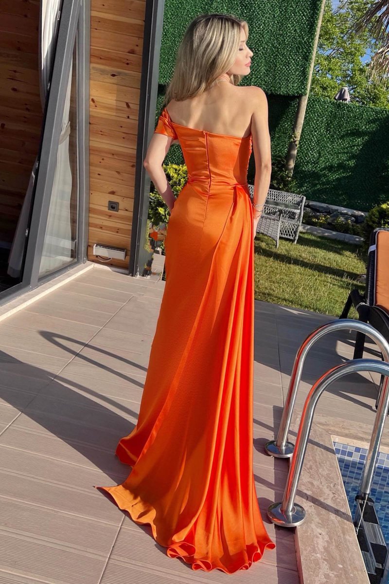 Elegant Orange One-Shoulder Mermaid Prom Dress with Beaded Ruffles and Split - Bild 3