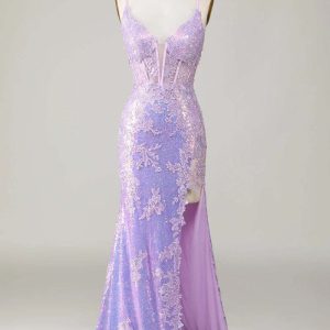 Glamorous Lavender Spaghetti Strap Mermaid Prom Dress