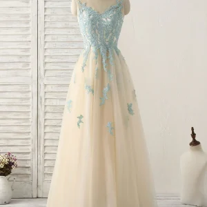 Elegant Green Lace Tulle Prom Bridesmaid Dress Gown with Long Sleeves