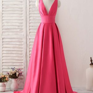 Elegant V-Neck Long Prom Dress: Backless Evening Gown for Bridesmaids