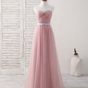 Elegant Pink Sweetheart Neck Tulle Long Prom & Bridesmaid Dress Formal Gown