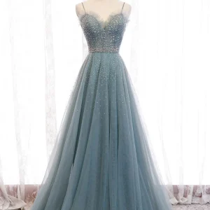 Elegant Green Sweetheart Neck Tulle Sequin Prom Dress