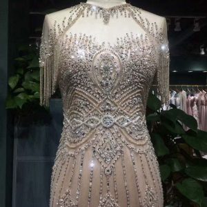 Luxurious Crystal Beaded Sweetheart Prom Dress  with Short Sleeves