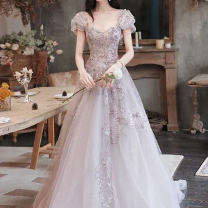 Elegant Tulle Sequin Beads Long Prom dress