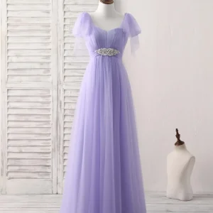 Elegant Purple Sweetheart Neck Tulle Long Prom Dress for Bridesmaids