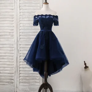 Elegant Dark Blue Tulle Lace Short Prom Dress for Homecoming and Special Occasions