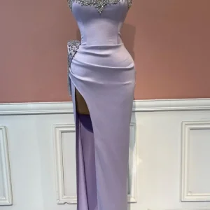 Elegant Violet Sweetheart Prom Dress with Beaded Bodice and High Side Slit