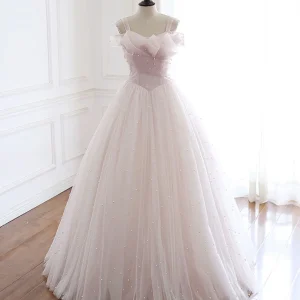 Light Pink Tulle Long Prom Dress Formal Evening Gown
