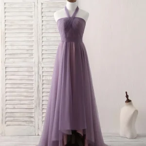 Elegant A-Line Tulle High-Low Prom Dress: Simple Bridesmaid Gown for Special Occasions