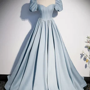 Light Blue Satin Floor Length Elegant Prom Dress Sweet 16 Gown