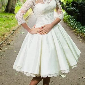 Bröllopsklänningar i telängd med ärmar Bröllopsklänningar Vintage 1950-tals bröllopsklänningar WD006