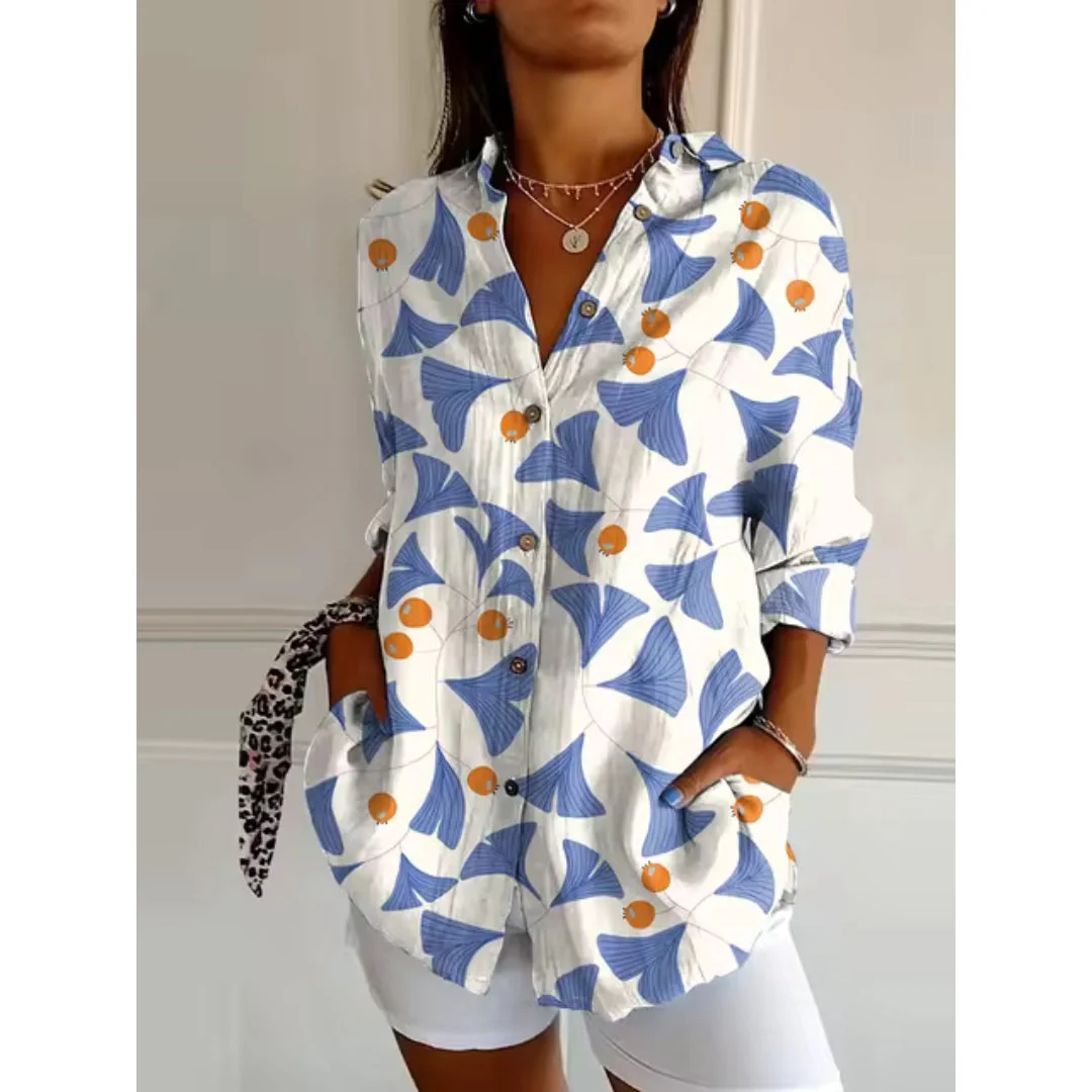 Elin | Blus Dam Blommig Med Knappar