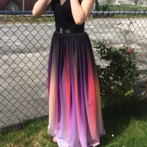 2024 Romantisk Elegant Ombre Chiffong V-ringad Lång balklänning i linje