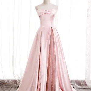Elegant Pink Satin Long Prom Dress