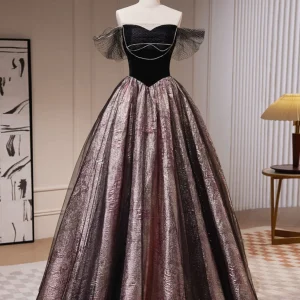 Coffee Color Off The Shoulder Drop Midja Formell Klänning Balklänning