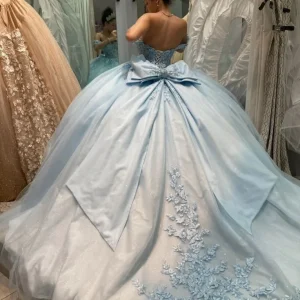 Light Blue Off-Shoulder A-Line Quinceanera Ball Gown Tulle