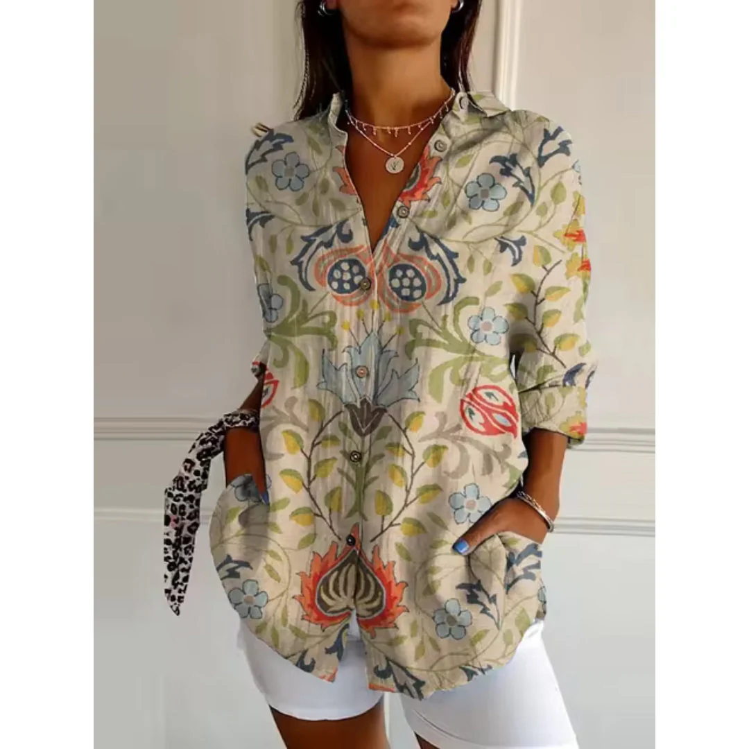 Elin | Blus Dam Blommig Med Knappar - Bild 6