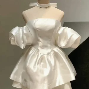 Strapless Short Satin Ball Gown Homecoming Dress Lace-Up Back