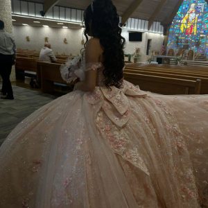 Pink Off-Shoulder Corset Quinceañera Ball Gown Tulle Dress