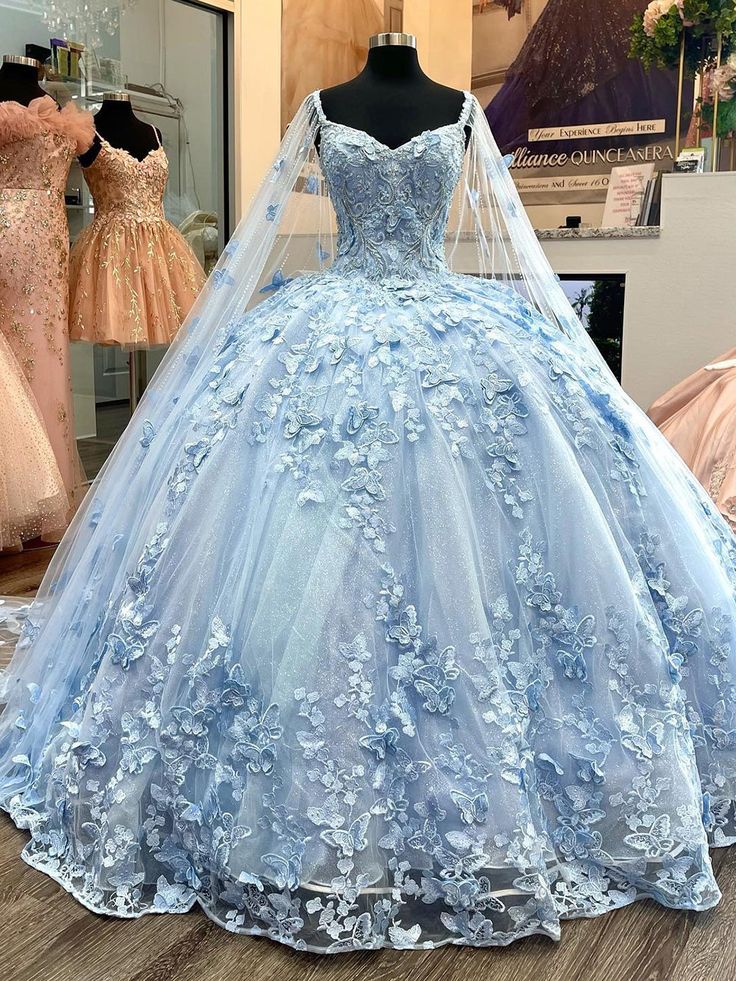 Gorgeous Blue A Line Tulle Ball Gown Prom Evening Dress - Bild 3