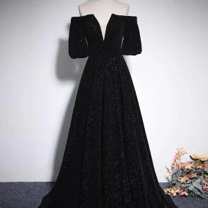Black Off The Shoulder Velvet Evening Dress Prom Dress