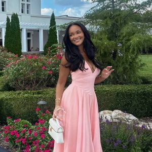 A-linjeformad Rosa Satin V-ringad Aftonklänning Formell Balklänning