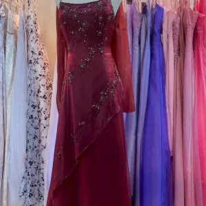 Burgundy Tulle Floor-Length Prom Dress Sleeveless Zipper Back