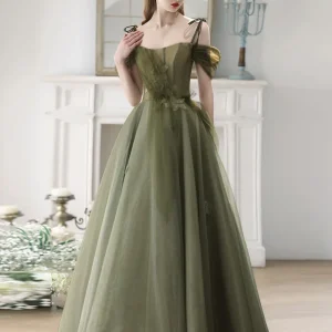 Sage Green A-line Off The Shoulder Maxi Formell Klänning Occasionsklänning