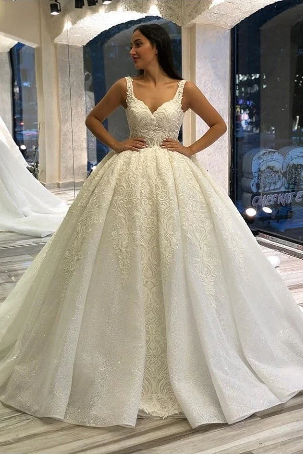 Elegant Sweetheart Spaghetti Strap Backless Ball Gown Wedding Dress with Lace Appliques - Bild 2