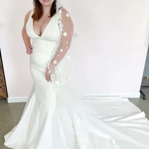 Romantic Mermaid Wedding Dress Deep V-neck with Wide Straps Open Back