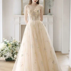 Fairytale Boho Champagne Tyll Sheer Illusion Balklänning