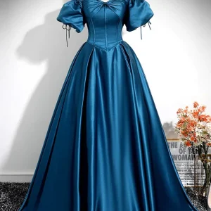 Royal Blue A-Line Pleated Off-Shoulder Prom Dress, Elegant Floor-Length Charmeuse Gown