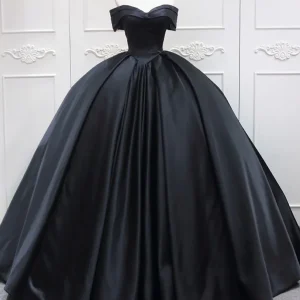 Black Masquerade Ball Gown Off The Shoulder Satin Quinceanera Dress Sweet 16 Dress