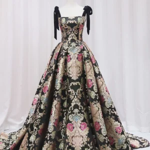 A-Line Satin Black Long Prom Evening Dress