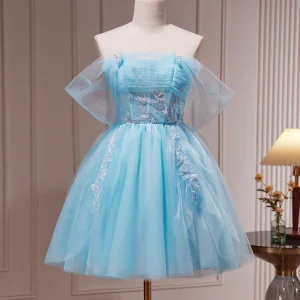 Ljusblå Sheer Short Juniors Homecoming Dress Gradering Dress
