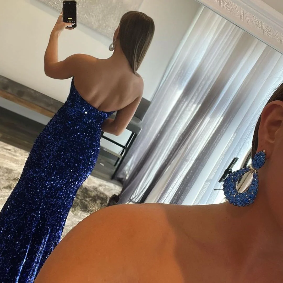 Elegant Royal Blue Strapless Sequin Mermaid Prom Gown with Thigh Split - Bild 3