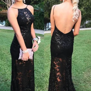 Elegant Lace Halter Mermaid Prom Dress: Sleeveless, Backless, Floor-Length - Perfect Evening Gown
