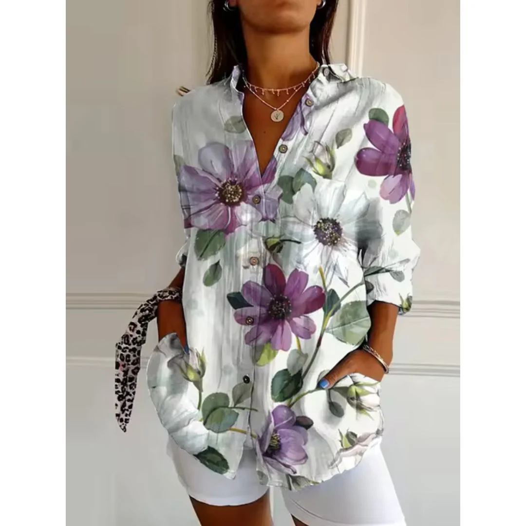 Elin | Blus Dam Blommig Med Knappar - Bild 5