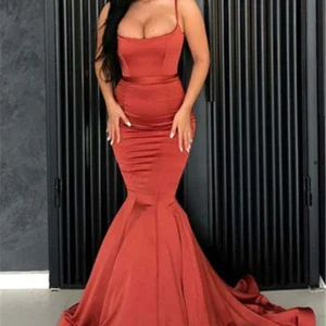 Elegant Burnt Orange Long Mermaid Prom Dress: Sleek Satin, Backless, Floor-Length Gown