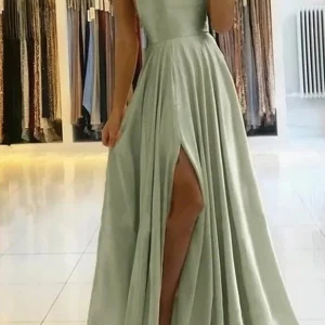 Elegant Spaghetti Straps Floor-Length Prom Dress with Side Slit for Women
